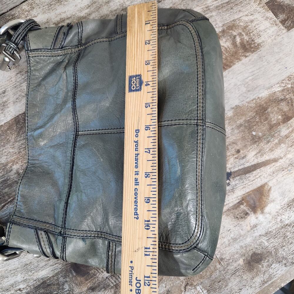 Fossil Y2K Sage Green Leather Shoulder Bag Purse Chunky Strap Boho Grunge - Picture 7 of 14
